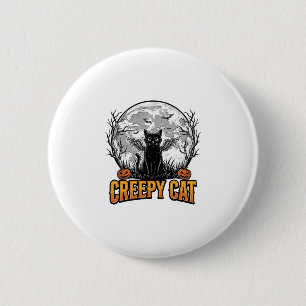 Gruselige Katze Halloween Vintage Gravur Design_1 Button