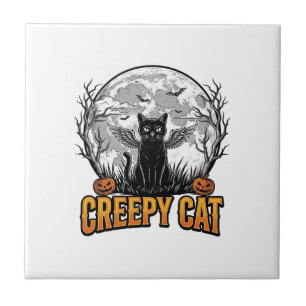 Gruselige Katze Halloween Vintage Gravur Design_1 Fliese
