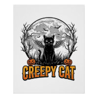 Gruselige Katze Halloween Vintage Gravur Design_1