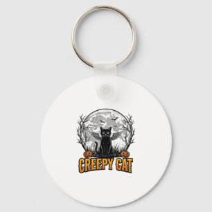 Gruselige Katze Halloween Vintage Gravur Design_1 Schlüsselanhänger