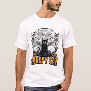 Gruselige Katze Halloween Vintage Gravur Design_1 T-Shirt