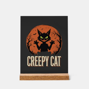 Gruselige Katze Halloween Vintage Mond Grafik Acrylschild