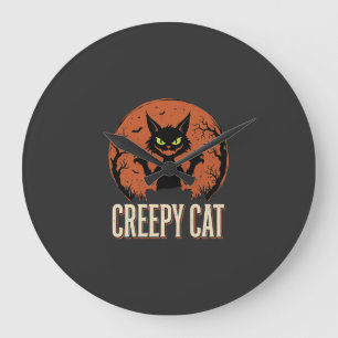 Gruselige Katze Halloween Vintage Mond Grafik Große Wanduhr
