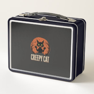 Gruselige Katze Halloween Vintage Mond Grafik Metall Brotdose