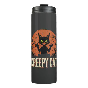 Gruselige Katze Halloween Vintage Mond Grafik Thermosbecher