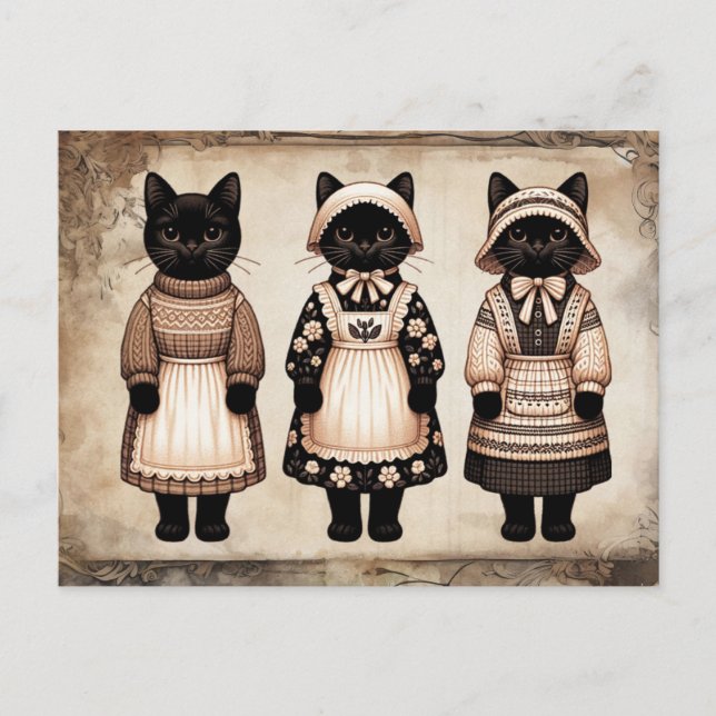 Gruselige Katzen Junk Journal Postkarte (Vorderseite)