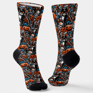 Gruselige Katzen-Schädel Halloween Socken