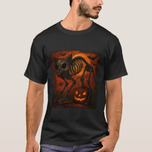 Gruselige Katzen-Skelett-Halloween T-Shirt
