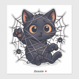 Gruselige Katzen-Web-Halloween Aufkleber