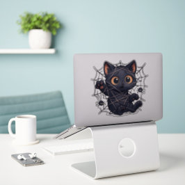 Gruselige Katzen-Web-Halloween Aufkleber