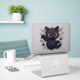 Gruselige Katzen-Web-Halloween Aufkleber