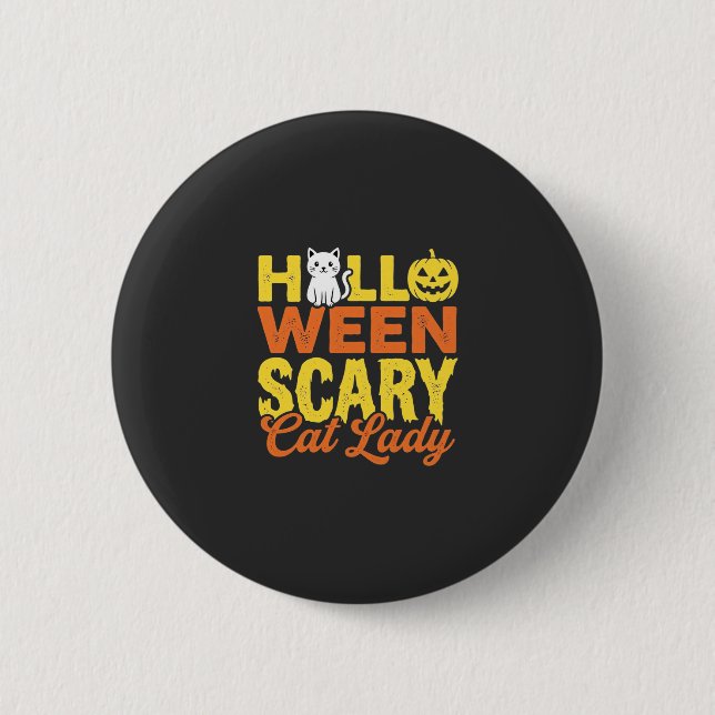 Gruselige Katzenlady Halloween-Design_1 Button (Vorderseite)
