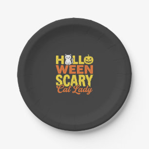 Gruselige Katzenlady Halloween-Design_1 Pappteller