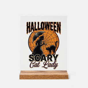 Gruselige Katzenlady Halloween Hexe Web Vintage-Sh Acrylschild