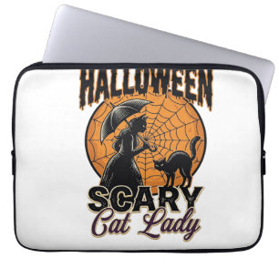Gruselige Katzenlady Halloween Hexe Web Vintage-Sh Laptopschutzhülle