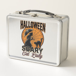 Gruselige Katzenlady Halloween Hexe Web Vintage-Sh Metall Brotdose