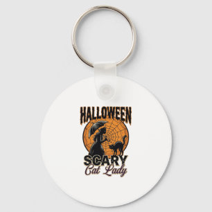 Gruselige Katzenlady Halloween Hexe Web Vintage-Sh Schlüsselanhänger