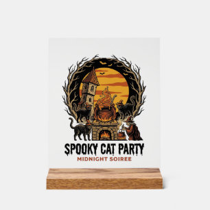 Gruselige Katzenparty Vintage-Stich Halloween-Shir Acrylschild