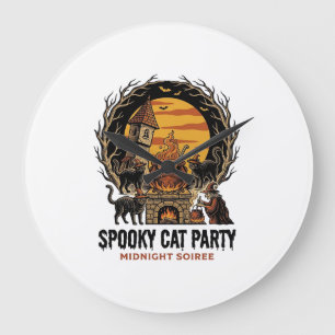 Gruselige Katzenparty Vintage-Stich Halloween-Shir Große Wanduhr