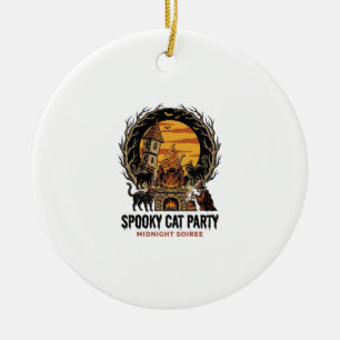 Gruselige Katzenparty Vintage-Stich Halloween-Shir Keramik Ornament