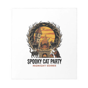 Gruselige Katzenparty Vintage-Stich Halloween-Shir Notizblock
