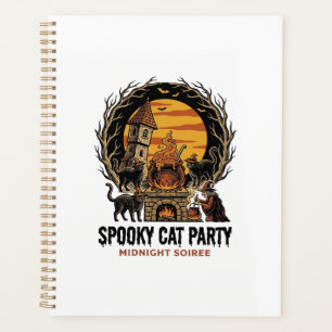 Gruselige Katzenparty Vintage-Stich Halloween-Shir Planer