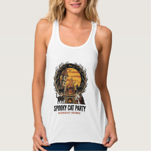 Gruselige Katzenparty Vintage-Stich Halloween-Shir Tank Top