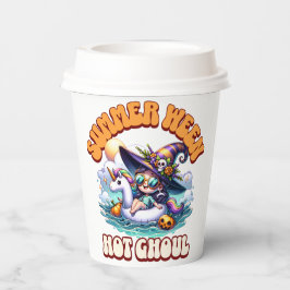 Gruselige Kawaii-Summerween-Hexe auf Einhornfloß Pappbecher