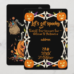 Gruselige Knochen und Skelette für Halloween Einladung