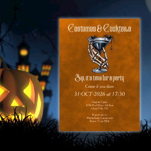 Gruselige Kostüme Cocktails Orange Halloween-Party Einladung