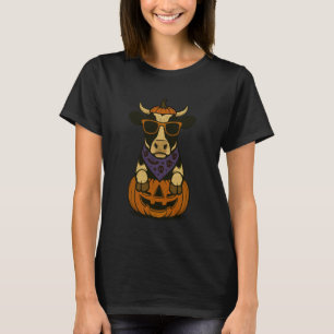 Gruselige Kuh Kürbis Halloween Bauernhof Tier T-Shirt