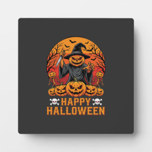 Gruselige Kürbiskürbis-Hexen-Halloween-Vektorgesta Fotoplatte