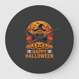 Gruselige Kürbiskürbis-Hexen-Halloween-Vektorgesta Große Wanduhr