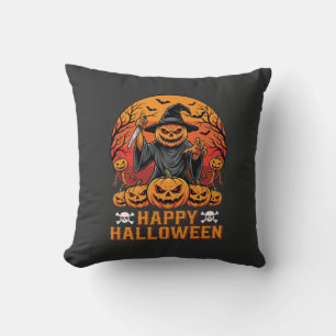 Gruselige Kürbiskürbis-Hexen-Halloween-Vektorgesta Kissen