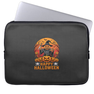 Gruselige Kürbiskürbis-Hexen-Halloween-Vektorgesta Laptopschutzhülle