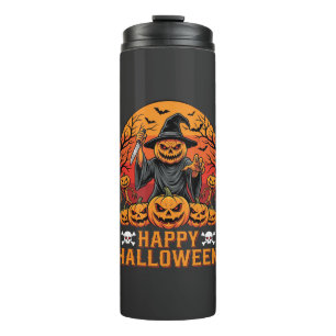 Gruselige Kürbiskürbis-Hexen-Halloween-Vektorgesta Thermosbecher
