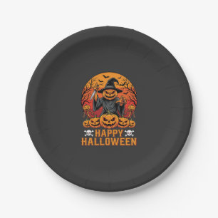 Gruselige Kürbiskürbis-Hexen-Happy-Halloween-Vekto Pappteller