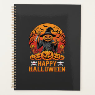 Gruselige Kürbiskürbis-Hexen-Happy-Halloween-Vekto Planer