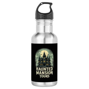 Gruselige Mansion-Touren Vintage-Halloween-Vektor Edelstahlflasche