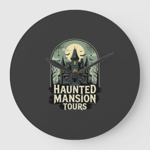 Gruselige Mansion-Touren Vintage-Halloween-Vektor Große Wanduhr
