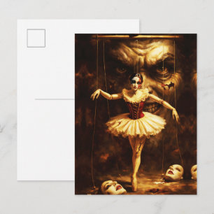 Gruselige Marionetten-Ballerina-Horror-Puppen-Kuns Postkarte