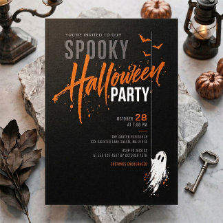 Gruselige moderne schwarze und orange Halloween-Pa Einladung