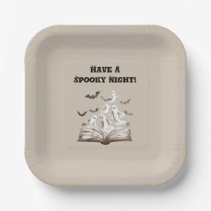 Gruselige Nacht Buch Geister Fledermäuse Halloween Pappteller