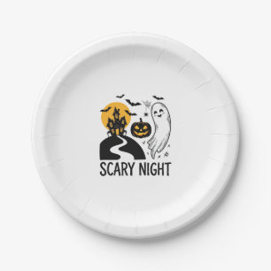Gruselige Nacht Halloween Spukhaus Geist Design_1 Pappteller