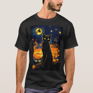 Gruselige Nachtkatze Van Gogh- Katze Schwarz Hallo T-Shirt