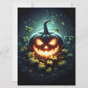 Gruselige Natur leuchtender Halloween-Kürbis Feiertagskarte