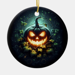 Gruselige Natur leuchtender Halloween-Kürbis Keramik Ornament