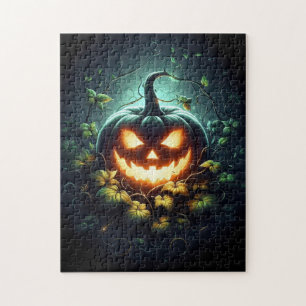 Gruselige Natur leuchtender Halloween-Kürbis Puzzle