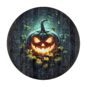 Gruselige Natur leuchtender Halloween-Kürbis Schneidebrett