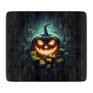Gruselige Natur leuchtender Halloween-Kürbis Schneidebrett